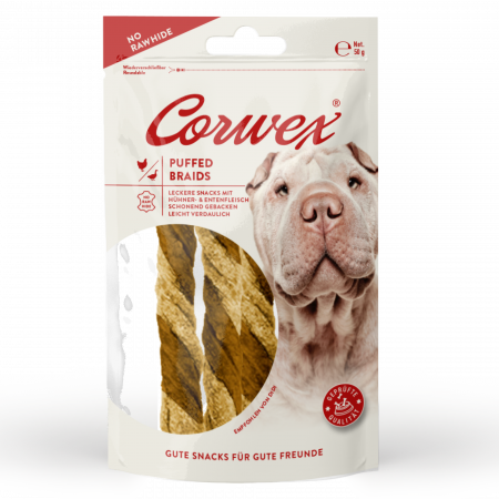 70371 - Corwex Puffed Zopf Ente und Huhn 50g - "NO RAW HIDE"