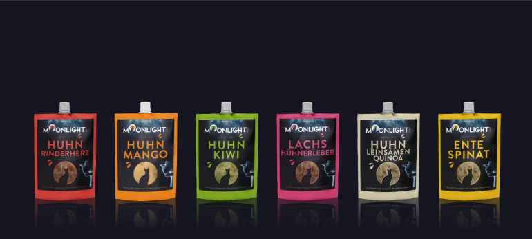 Kennenlernpaket Moonlight-Dinner: Fleischmahlzeit #1 bis #10 - je 2 Dosen 80g / Moonlight Croutons je 1x 70131/-32/-33/-34/-35 /-36  Filetstick je 1x Ente-Thun-Huhn-Kaninchen-Forelle-Lachs / Filetcreme je 1 Tafel 4x15g Huhn-Ente-Thun-Lachs / Jus 6 Sorten