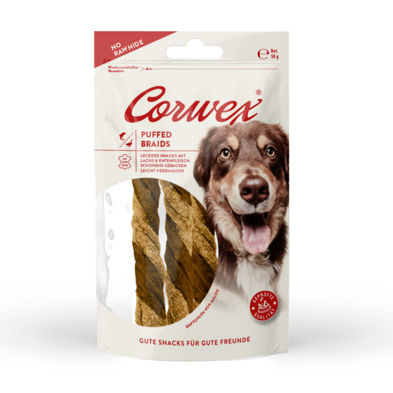 70370 - Corwex Puffed Zopf Ente und Lachs 50g - "NO RAW HIDE"